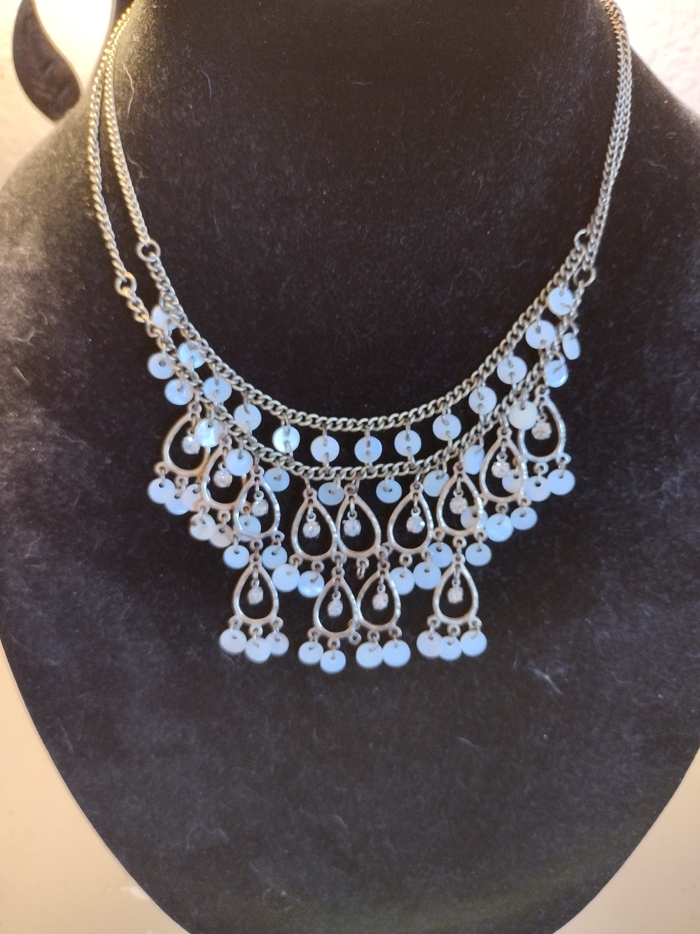 Statement Bib Necklace - White Bead Fringe